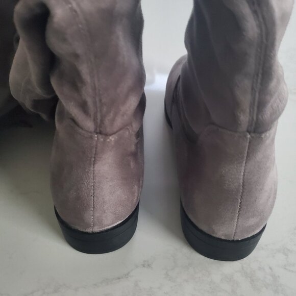 New Beston Grey Faux Suede Women's Pull On Over the Knee Stretch Boots  10 - Picture 11 of 14